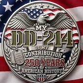  DD-214 Veteran Pride Challenge Coin, 250 Years of American History Commemorative Coin, Veteran Appreciation Collectible Coin, Earned Not Given Patriotic Military Gift