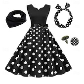 abordables Tenues-Années 1950 Rétro Vintage Rockabilly Robe trapèze Robe Évasée Pois Déguisement Femmes Fête / Soirée Enterrement de Vie de Jeune Fille Adulte Robe Bandeau Robes de soirée