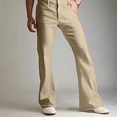 cheap Flare-Men's Trousers Dress Pants Flared Pants Suit Pants Pocket Elastic Waist Plain Comfort Soft Full Length Daily Outdoor Going out Fashion Casual White Khaki Stretchy