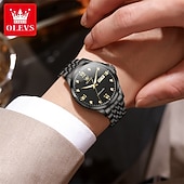 baratos Relógio Automático-Relógio masculino automático Olevs de luxo, em aço inoxidável prateado, com mecanismo de corda automática, mostrador com numerais romanos, diamantes, à prova d'água e com ponteiros luminosos, ideal