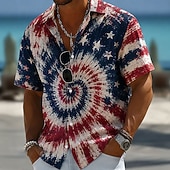  4th of July 2026 250th Men's Star Tie Dyed American Flag Shirt Summer Shirt Button Up Shirt Short Sleeve Patriotic Outdoor Festival Summer Spring Turndown 3D Print Collared Shirts Blue Blue 2# Blue 1#