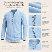  Bărbați Cămașă de in Cămașă popover Cămașă de vară Cămașă casual Simplu Casual Zilnic Alb Negru Bleumarin Albastru celest Manșon Lung Guler de stand Vară Primăvară Îmbrăcăminte Nasturi