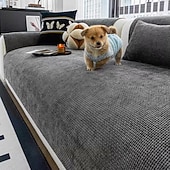 cheap Sofa Cover-Solid Woven Chenille Sofa Cushion Pad, Anti-Slip Jacquard Couch Mat for All Seasons, Washable Sectional Furniture Protector