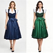 abordables Ensemble Dirndl-Oktoberfest Robe Dirndl Ensemble Dirndl Blouse Dirndl Longueur midi Tablier aspect satiné Femme de ménage Allemand Alpin Patrimoine Prairies Femmes Carnaval Fête de la Bière Tissu de style