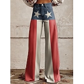  Retro Vintage 1970er Patriotisch Hose Hose mit weitem Bein Hippie Disco Hohe Taille Sterne USA Flagge Jeans-Imitat Kostüm Damen 4. Juli Mexikos Unabhängigkeitstag Musikfestival Alltagstauglich