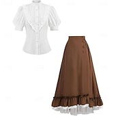 halpa Asusteet-Setti Retro / vintage Renessanssi Cottagecore Epäsymmetrinen Nilkkapituinen Hameet Pusero / hame Pitkähihainen Lempeä nainen Naamiaispuku Naisten Fantasia Karnevaali Juhla Renessanssin messut Aikuiset