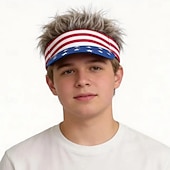  Perruque-chapeau drapeau américain, casquette patriotique à visière commémorative du 250e anniversaire des États-Unis avec cheveux hérissés, chapeau rouge, blanc et bleu pour la fête nationale