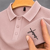  Bărbați 100% Βαμβάκι Polo brodat Casual Afaceri Răsfrânt Manșon scurt De Bază Timp Liber Culoare solidă Texturat Brodat Nasturi Primavara vara Albastru piscină Alb Negru Roz Îmbujorat Trifoi 100
