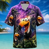 cheap Birds &amp; Animals-Men's Parrot Coconut Palm Tropical Plants Summer Hawaiian Shirt Tropical Shirts Aloha Shirt Short Sleeve Hawaiian Daily Beach Vacation Wear Summer Spring Turndown 3D Print Button Up Shirts Blue
