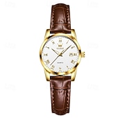 economico Orologi al quarzo-Orologio da uomo Olevs di lusso, analogico, al quarzo, impermeabile, con cinturino in pelle marrone, quadrante con numeri romani e datario, classico, casual, alla moda, elegante, regalo per lui.