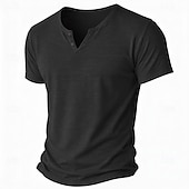 abordables camisetas basicas-Hombre Camiseta Camiseta de punto Camiseta superior Manga Corta Escote en Pico Verano Color sólido Moda Ligeras Básico Puro Casual Vacaciones Calle Azul Piscina Negro Verde Claro Camiseta superior