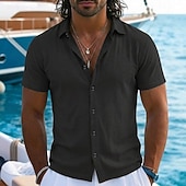 abordables Vacaciones-Hombre Camisa Camisa de lino Camisa de verano Camisa de playa camisa hawaiana Color sólido Casual Diario Negro Blanco Verde Claro Rosa Manga Corta Cuello Primavera verano Verano Ropa Puro
