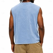 cheap Tank Tops-Men's Tank Top Vest Top 100% Cotton Acid Wash Shirt Sleeveless Crew Neck Hooded Zip Summer Spring Plain Fashion Designer Basic Plain Casual Vacation Street Black Purple Light Blue Top Tee for Men
