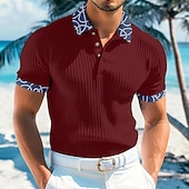 cheap Men's Classic Polo-Men's Rib Knit Top Textured Work Casual Lapel Ribbed Polo Collar Short Sleeve Basic Modern Color Block Buttons Knitted Summer Spring &amp; Summer Slim Fit White Burgundy Navy Blue Light Blue Gray Rib