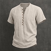 ieftine Clasic-Bărbați Cămașă de in Cămașă popover Cămașă de vară Cămașă casual Simplu Casual Zilnic Negru Alb Roșu Vin Bleumarin Manșon scurt Guler Vară Îmbrăcăminte Nasturi