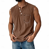 billige Tank Tops-SoftFade™ Men's Vintage Vest Top 100% Cotton Acid Wash Undershirt Sleeveless Henley Shirt Summer Fall Plain Classic Vacation Street Black Top Tee for Men