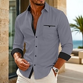 baratos Camisas de botões masculinas-Homens Camisa Social Saia camisa de botão Camisa não de ferro Bloco de cor Casual Diário Azul Branco Preto Rosa Manga Longa Aberto para a Lateral Primavera Primavera &amp; Outono Roupa Patchwork