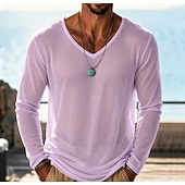  Herr T-shirt T-tröja Långärmad V-hals Sommar Vår Slät Mode Designer Lättvikt Klassisk Mjukt Semester Gata Utekväll Svart Himmelsblå Purpur Topp t-shirt för män
