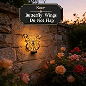 ieftine Aplice de Exterior-Lampă fluture pentru exterior, decor de perete impermeabil cu energie solară, lampă LED peisagistică, ornament pentru gard de grădină, iluminare ambientală delicată pentru terasă/curte