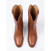 abordables Cowboy &amp; Western Boots-Men's Ostrich Texture Cowboy Boots – Premium Western Leather Boots for Music Festivals, Country Concerts, Outdoor Parties &amp; Bar Nights