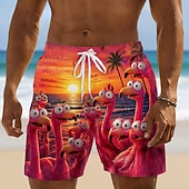  Men's Coconut Tree Flamingos Tropical Plants Swim Trunks Bathing Suits Swim Shorts Board Shorts Mid Waist Hawaiian Daily Beach Vacation Wear Side Pockets Mesh Lining Elastic Drawstring Waist Designer