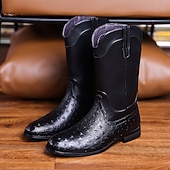abordables Cowboy &amp; Western Boots-Men's Ostrich Texture Cowboy Boots – Premium Western Leather Boots for Music Festivals, Country Concerts, Outdoor Parties &amp; Bar Nights