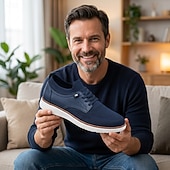 economico Scarpe Casual con Lacci-Scarpe da ginnastica Oxford da uomo blu navy in maglia, scarpe casual stringate eleganti da passeggio, scarpe comode e leggere per ufficio, viaggi e uso quotidiano
