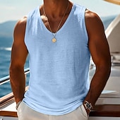 preiswerte Fitness Tank-Tops-Herren Ärmelloses Shirt Unterhemd Ärmellos V Ausschnitt Sommer Einfach Mode Basic Lässig Schlank Weich Lässig Strand Urlaub Schwarz Weiß Blau Top T-Shirt für Herren