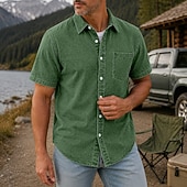 cheap Men's Smart Casual Shirts-SoftFade™ Men Shirt Casual Shirt Demin Shirt Acid Wash Shirt Garment Dyed Black Light Green Burgundy Navy Blue Purple Short Sleeve Plain Shirt Collar Casual Daily Button-Down Clothing