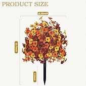  24 inch kunstmatige herfstbloemensteker voor buiten, nepchrysant, violette buxus, bolvormige bomen, Thanksgiving, Halloween, UV-bestendige tuinstekers voor de tuin &gazon, kleurecht, zwaar zijden