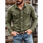 cheap Men's Work Shirts-SoftFade™ Men Shirt Casual Shirt Demin Shirt Acid Wash Shirt Garment Dyed Burgundy Navy Blue Green khaki Gray Long Sleeve Plain Shirt Collar Casual Daily Front Pocket Clothing