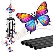 preiswerte Wandskulpturen-Buntes Vintage-Windspiel mit Kolibri-Motiv für draußen, schwarzes Metall-Windspiel für den Außenbereich, Geschenkideen für Frauen und Männer, Garten- und Hofdekoration, Erinnerungs- oder