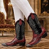 tanie Wysokiej jakości skórzane buty-męskie czerwone haftowane kowbojskie buty – zabytkowe, westernowe buty do jazdy konnej, designerskie obuwie na rodeo, koncerty country, festiwale muzyczne i występy sceniczne