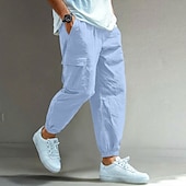 voordelige Klassiek-Voor heren Cargohosen Linnen broek Broek Korte broek Zomerbroek Trekkoord Meerdere zakken Elastisch manchet Effen Comfort Ademend Volledige lengte Casual Dagelijks Feestdagen Vakantie Modieus blauw