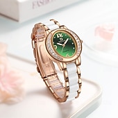 cheap Quartz Watches-Women's Rose Gold Fashion Watch, White Ceramic Style Link Bracelet, Mother of Pearl Dial with Crystal Bezel, Elegant Quartz Dress Wristwatch for Ladies, Perfect Jewelry Gift for Her