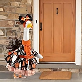 ieftine Decorațiuni exterioare-Set costum de gâscă de verandă de Halloween, fustă de dovleac de Ziua Recunoștinței, bandă de susținere, eșarfă și curea (se potrivește unei statui de gâscă de gazon de 23 de inci)