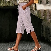voordelige Bermuda-shorts-Dames Capri broeken Korte broek Vakantie leuke Style Casual Capris Hoge taille Gestreept Gestreept  Comfort Inelastisch Buiten Vakantie blauw Zwart Groen Rood Zomer Lente Ruim Passend