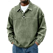  Camisa Polo Masculina SoftFade™ Em Algodão Casual Clássica Para Férias Manga Longa Moda Básica Cor Sólida Simples Estilo Vintage Lavado Inverno Primavera e Outono Verde Claro Rosa Azul Marinho Verde