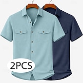 economico Camicie da lavoro da uomo-Da uomo Camicia Camicia casual Camicia di Velluto a Coste Camicia con Bottoni Bianco + giallo Beige + nero Bianco+Beige Verde militare + nero Blu navy + giallo Manica Corta Semplice Colletto a Camicia