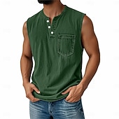 billige Tank Tops-SoftFade™ Men's Vintage Vest Top 100% Cotton Acid Wash Undershirt Sleeveless Henley Shirt Summer Fall Plain Classic Vacation Street Black Top Tee for Men