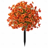  24 inch kunstmatige herfstbloemensteker voor buiten, nepchrysant, violette buxus, bolvormige bomen, Thanksgiving, Halloween, UV-bestendige tuinstekers voor de tuin &gazon, kleurecht, zwaar zijden