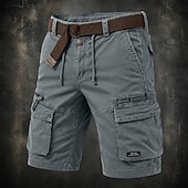 お買い得  Classic-Men's Cargo Shorts Shorts Summer Shorts Drawstring Elastic Waist Multi Pocket Solid Color Plain Comfort Wearable Short Casual Daily Outdoor Fashion Casual Khaki Black Inelastic