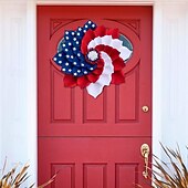 cheap USA 250th-Patriotic American Flag Flower Wreath, 4th of July Independence Day Decor, Red White Blue Stars &amp; Stripes Floral Wall Hanging for Front Door Porch, Memorial Day Veterans Day Decorations