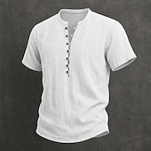 ieftine Clasic-Bărbați Cămașă de in Cămașă popover Cămașă de vară Cămașă casual Simplu Casual Zilnic Negru Alb Roșu Vin Bleumarin Manșon scurt Guler Vară Îmbrăcăminte Nasturi