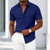 economico camicie da uomo no stiro-Per uomo Camicia Camicia elegante Camicia non stiro Camicia con Bottoni Semplice Casuale Quotidiano Bianco Blu chiaro Nero Rosa Manica Corta Collo ripiegato Estate Primavera Abbigliamento Classico