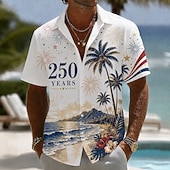 baratos Camisas Patrióticas 250-Camisa Masculina de Botão com Estampa Patriótica da Bandeira Americana 1776 2026 Manga Curta Top de Verão para Férias