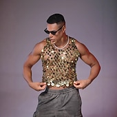 abordables Tapas-Retro Antiguo Disco Años 80 Top tank Sin Mangas Disco Lentejuelas Metálico Brillante Camiseta con cuello redondo Disfraz Hombre Víspera de Todos los Santos Carnaval Fiesta Club nocturno Adulto
