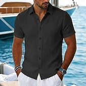 baratos Férias-Homens Camisa Social Camisa de linho camisa de verão camisa de praia Camisa havaiana Côr Sólida Casual Diário Preto Branco Verde Claro Rosa Manga Curta Colarinho Primavera Verão Verão Roupa Puro