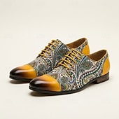 cheap Elemental Dress Shoes-Elegant Paisley Oxford Dress Shoes – Genuine Leather Luxury Formal Footwear for Business Events, Weddings &amp; Evening Parties