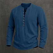  Bărbați Cămașă de in Cămașă popover Cămașă de vară Cămașă casual Simplu Casual Zilnic Alb Negru Bleumarin Albastru celest Manșon Lung Guler de stand Vară Primăvară Îmbrăcăminte Nasturi